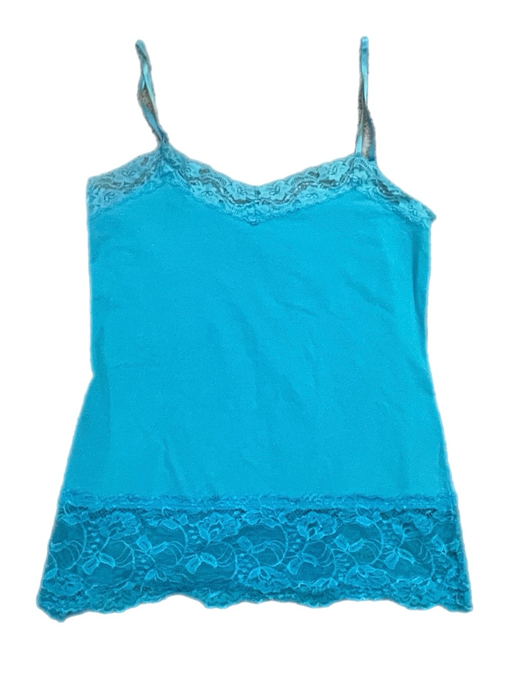 Y2K Lace Cami Tank Top Turquoise Blue Vanity Size XL Bella Elena Preppy